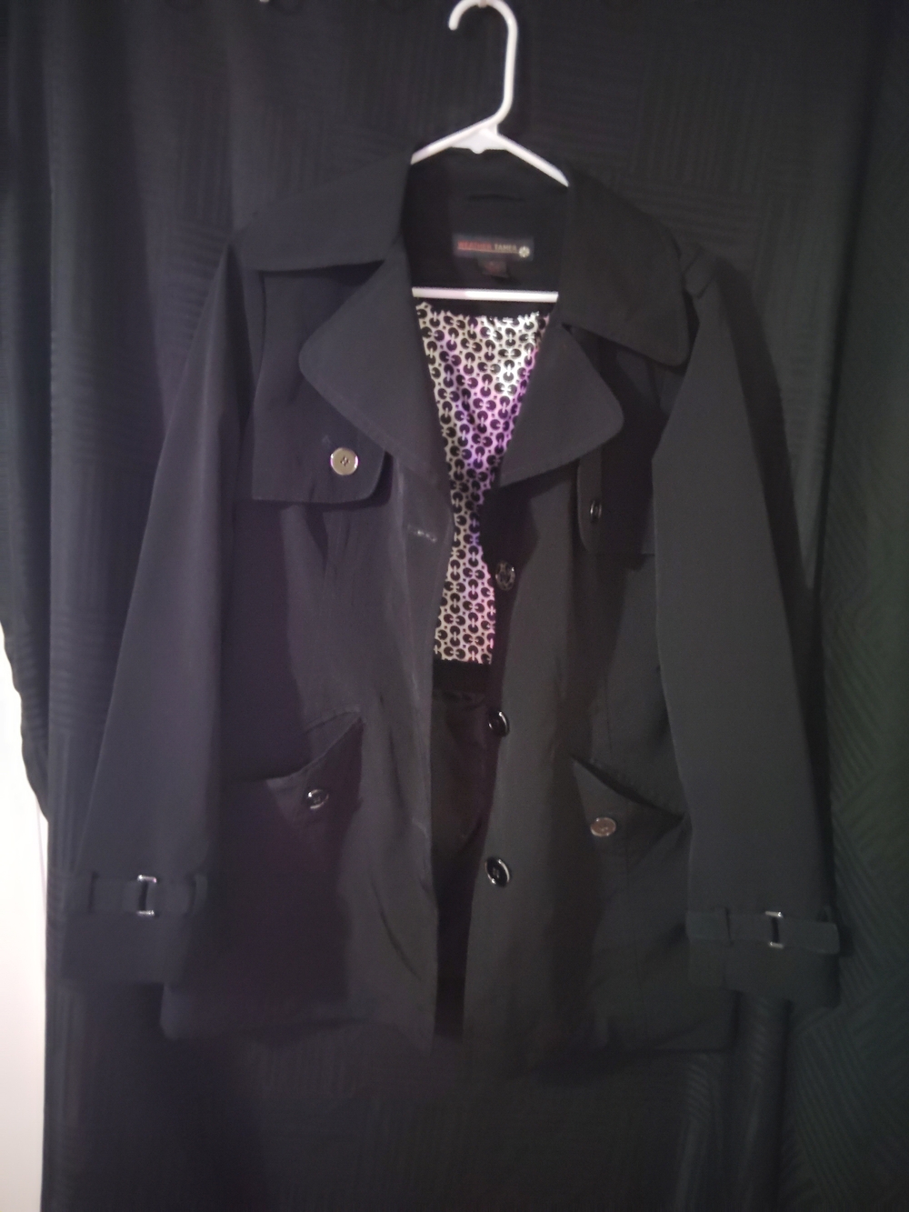 Black Women's Trench Coat with Leopard-Print Lining